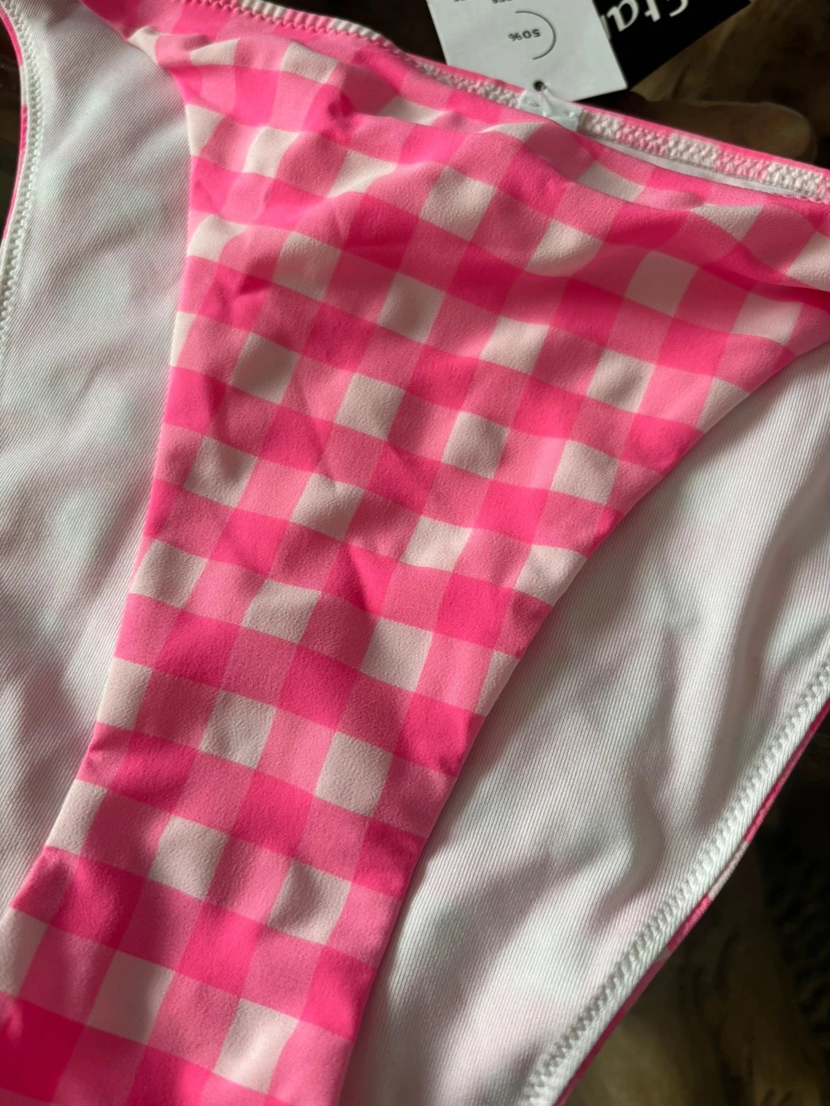 Checkered two-piece swimsuit, pink and white, Etam, size 38 – photo 3